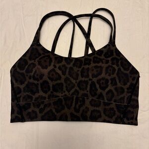 Leopard Print Strappy Sports Bralette - Black/Brown
